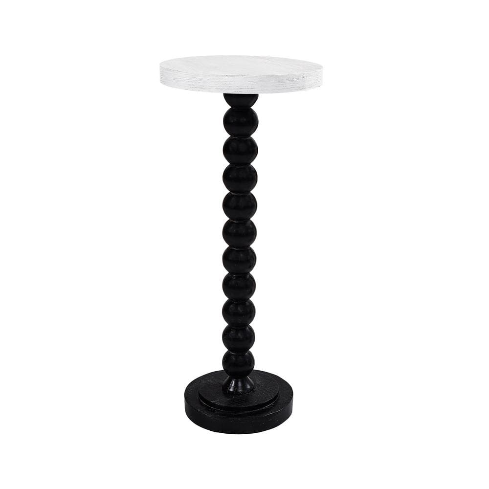 Small Round White and Black Wood Pedestal End Table