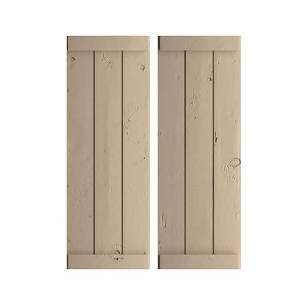 Ekena Millwork 16.5 in. x 44 in. Timberthane Polyurethane 3-Board Joined Board-n-Batten Knotty Pine Faux Wood Shutters, End Batten Pair