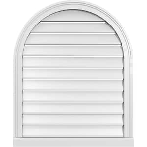 28 in. x 34 in. Round Top White PVC Paintable Gable Louver Vent Functional