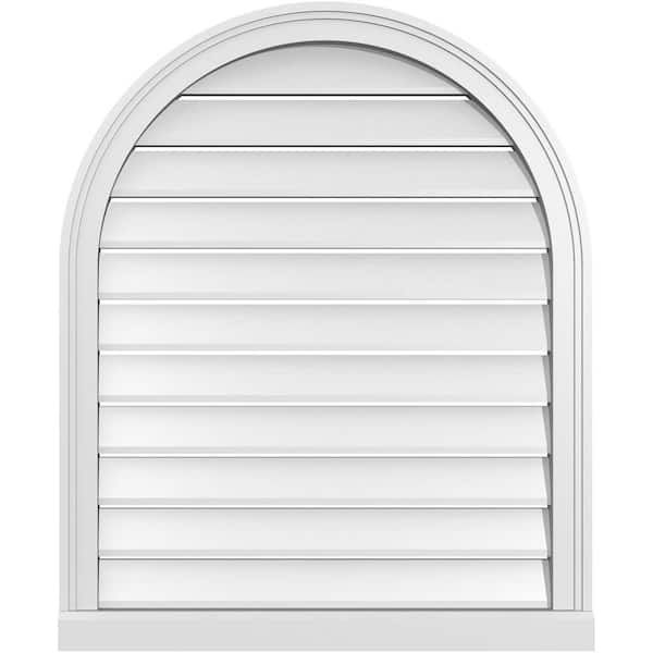 Ekena Millwork 28 in. x 34 in. Round Top White PVC Paintable Gable Louver Vent Functional