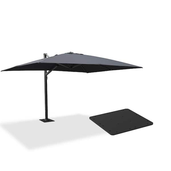10 ft. x 13 ft. Aluminum Large Outdoor Cantilever 360° Rotation Patio Umbrella with Base Plate, Gray