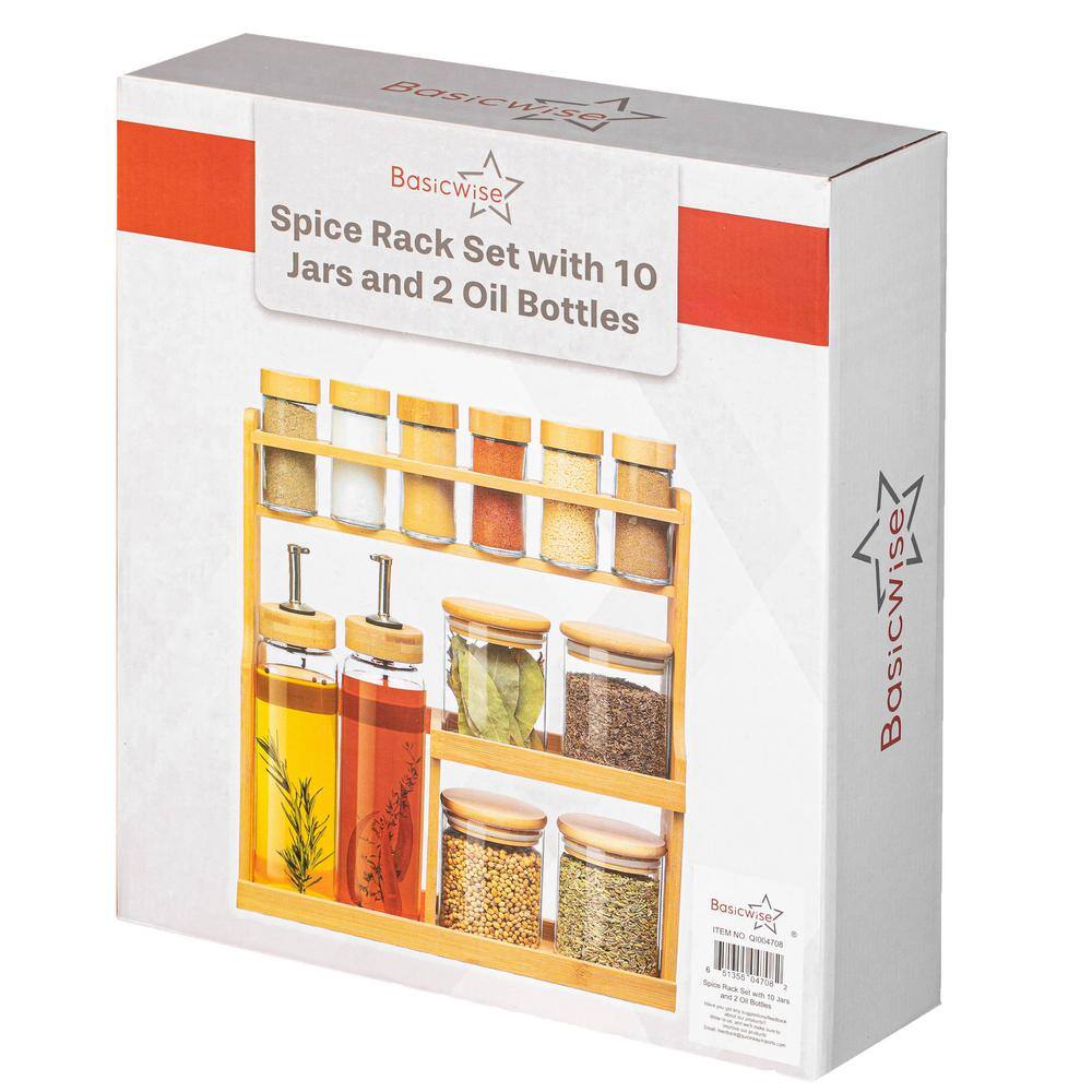 3-Tier Bamboo Spice Rack with Airtight Jars and Dispensers