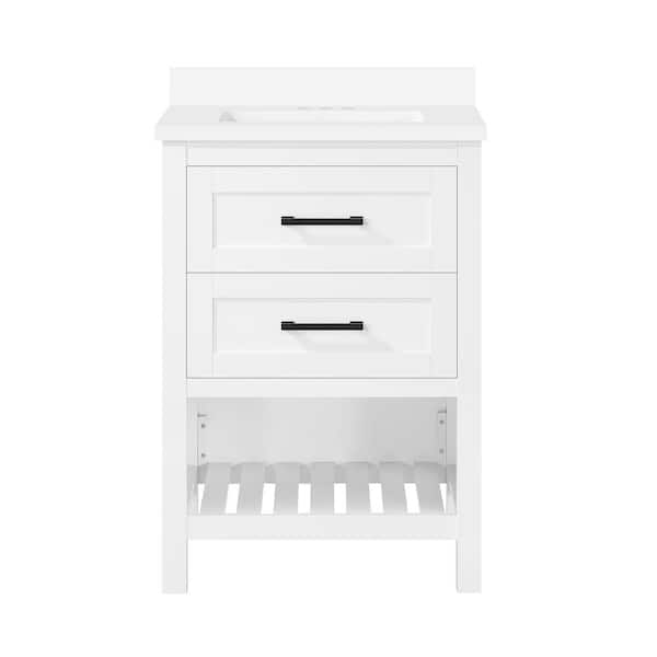 Autumn 24 in. Single Sink White Bath Vanity with White Engineered Stone Top (Assembled)