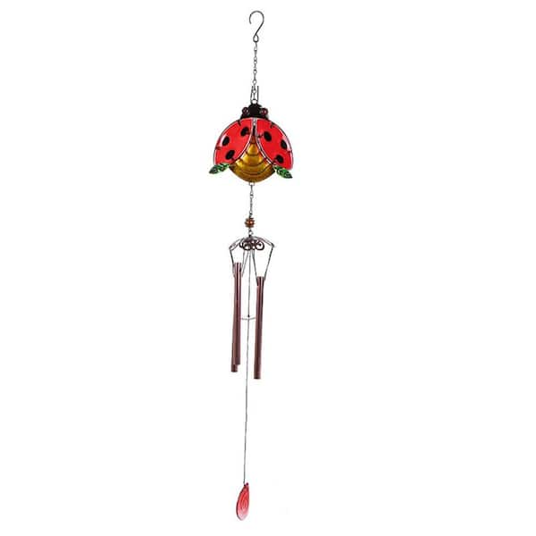 Mr. Garden 35 in. Ladybug Wind Chime Glass Painted Metal Wind Chime Red