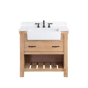 Villareal 36 in.W x 22 in.D x 34 in.H Single Farmhouse Bath Vanity in Weathered Pine with Composite Stone Top