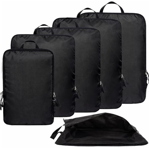 Black 6-Pieces Compression Packing Cubes Ultralight Travel Luggage Organizer Space Saving Cordura Fabric