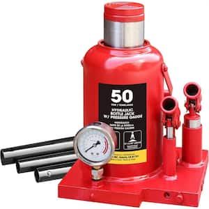 50-Ton Dual Piston Heavy-Duty Bottle Jack with Load Gauge