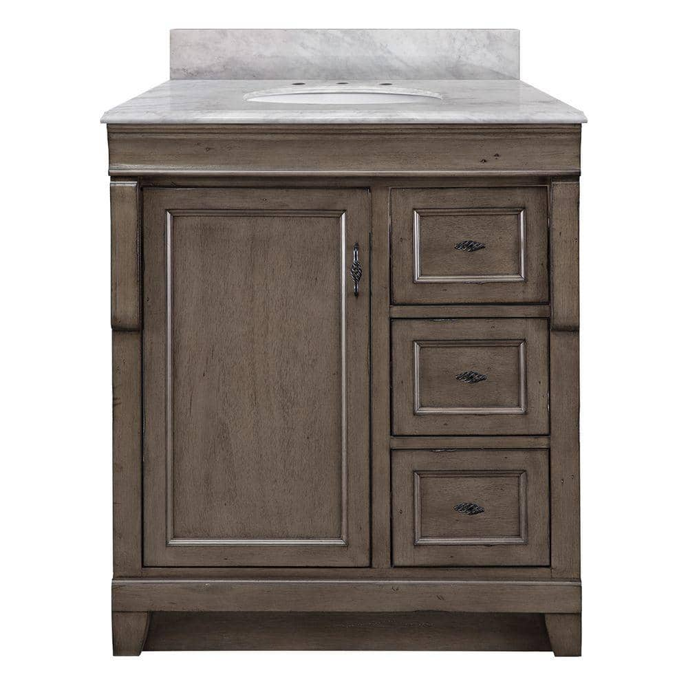 Home Decorators Collection Naples 31 In W X 22 In D Bath Vanity In Distressed Grey With Right Drawers And Marble Vanity Top In Carrara White Nadga3021d Car The Home Depot