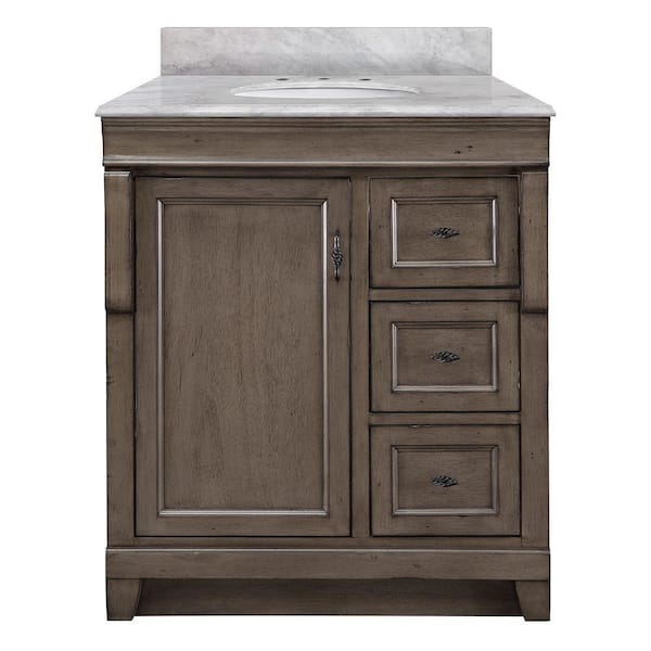 Home Decorators Collection Naples 31 in. W x 22 in. D x 35 in. H Single Sink Freestanding Bath Vanity in Distressed Gray with Carrara Marble Top