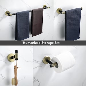 4 -Piece Bath Hardware Set with Towel bar Toilet Paper Holder Towel Hook Towel Holder Set in Black and Gold