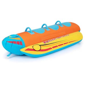 Yellow 3-Person Inflatable Banana Boat with Boating and Water Sports 3 EVA-Padded Seats