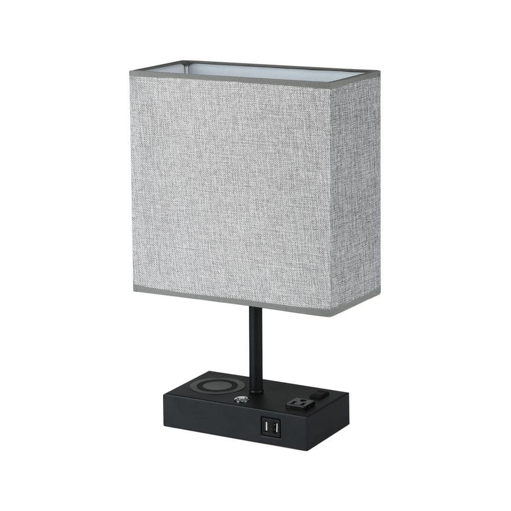 17 in. Black Wireless Charging Table Lamp with USB Port