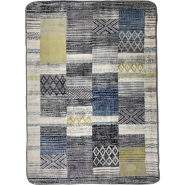 RugStylesOnline Blanket Series Patchwork Abstract Grey Multicolor 4 ft. x 6 ft. Contemporary Rectangular Area Rug