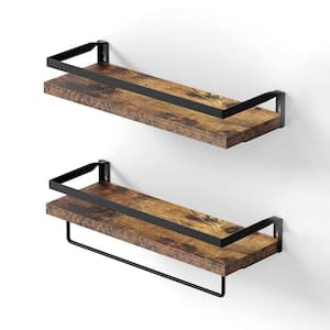 5.9 in. D x 16.5 in. W x 2.75 in. H Rustic Brown Wall Shelves with Towel Bar (Set of 2)