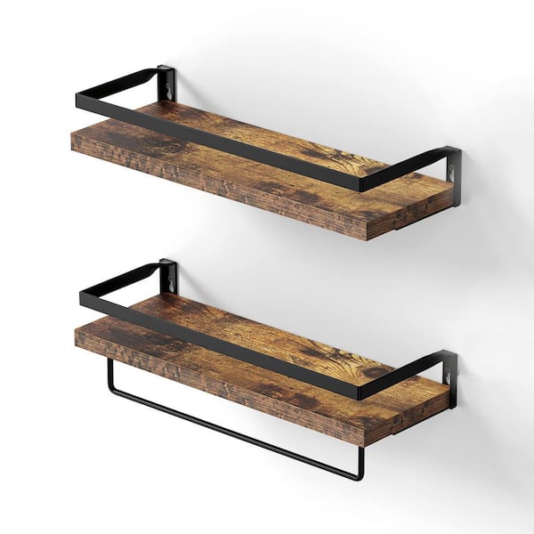 Rack cheapest Set of 2, Rustic Wood Floating Shelves with Removable Towel Bar, Black