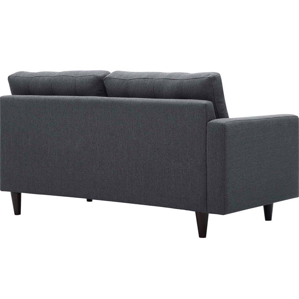 Gray Fabric Tufted Loveseat with Wooden Legs and Track Arms