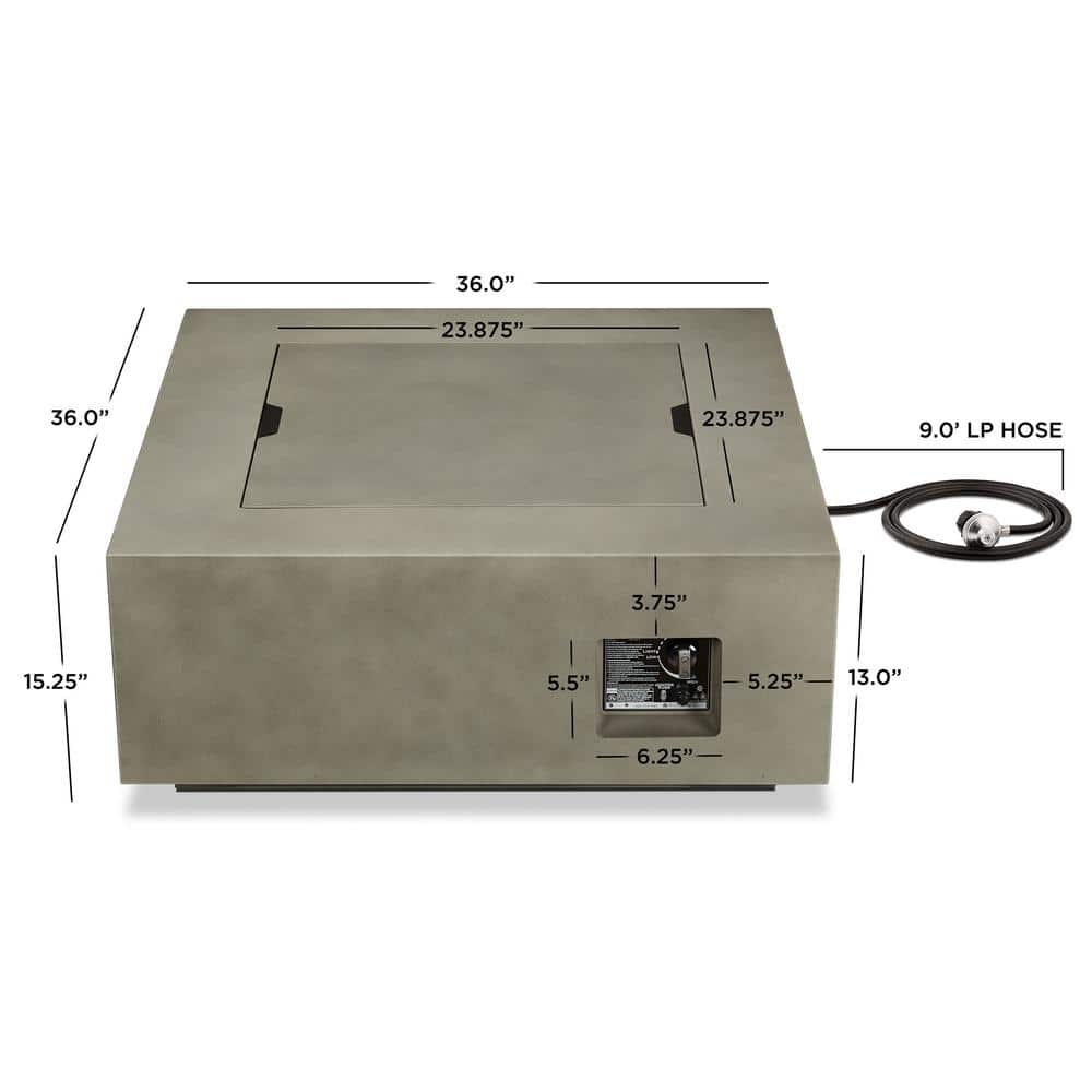 Mist Gray 40" Square Gas Fire Pit Table with Steel Lid