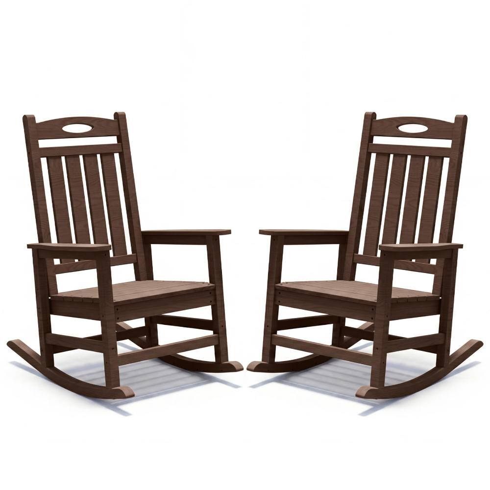 Outdoor Rocking Chair Set of 2, HDPE Patio Rocker for Adults, Oversized Rocker for Porch & Garden, Brown price history on PriceWatchPro