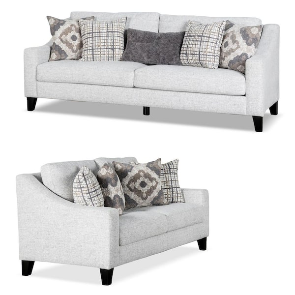 Parbal 2-Piece Off-White Fabric Living Room Set with Track Arms and Loose Back Pillows