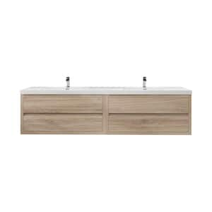 Louis 84 in. W x 20 in. D x 22 in. H Double Sink Floating Bath Vanity in White Oak with White Acrylic Top