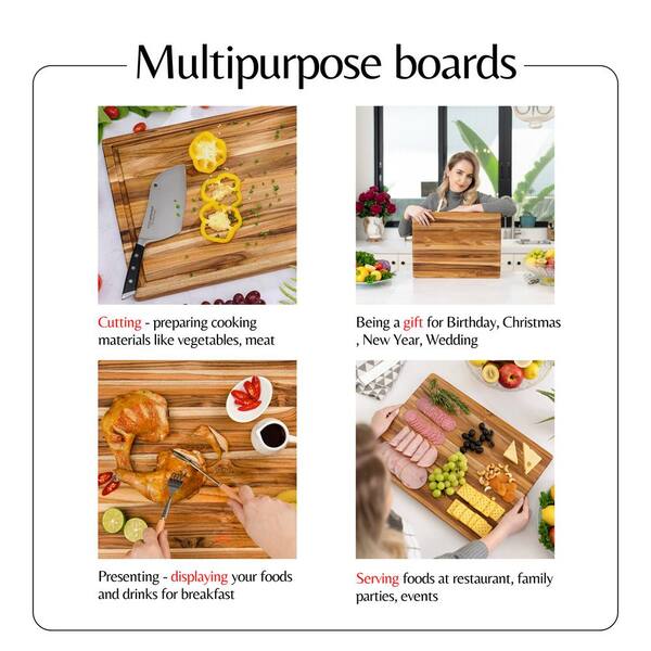 Aoibox 22 in. x 16 in. Extra Large Size Teak Multipurpose Cutting Board Reversible Chopping Serving Board with Juice Groove, Natural