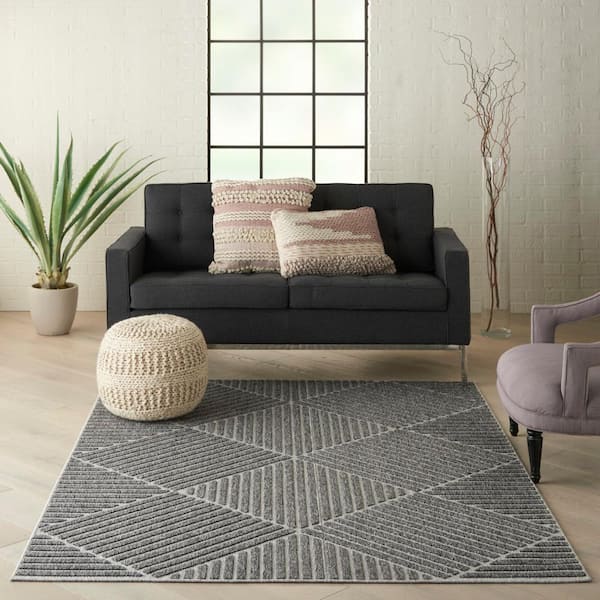 Nirvan Industrial Geometric Indoor Area Rug Charcoal/gray