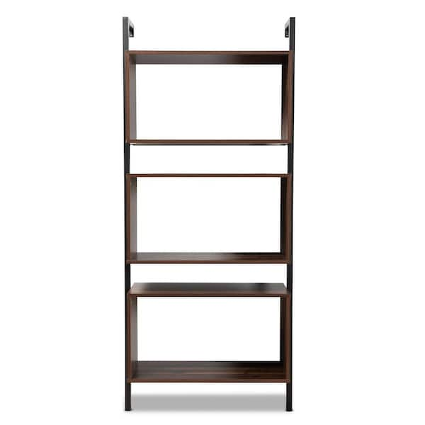 Baxton Studio Aldis Walnut Brown and Black Decorative Wall Shelf