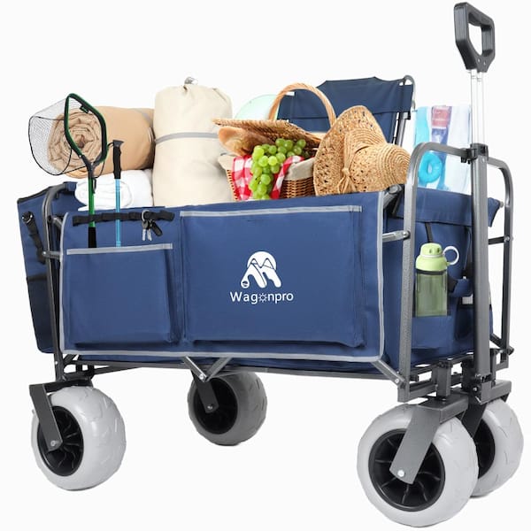 Beach Wagon with Big Wheels, 500lbs, 9" Pneumatic Tires, Dark Blue