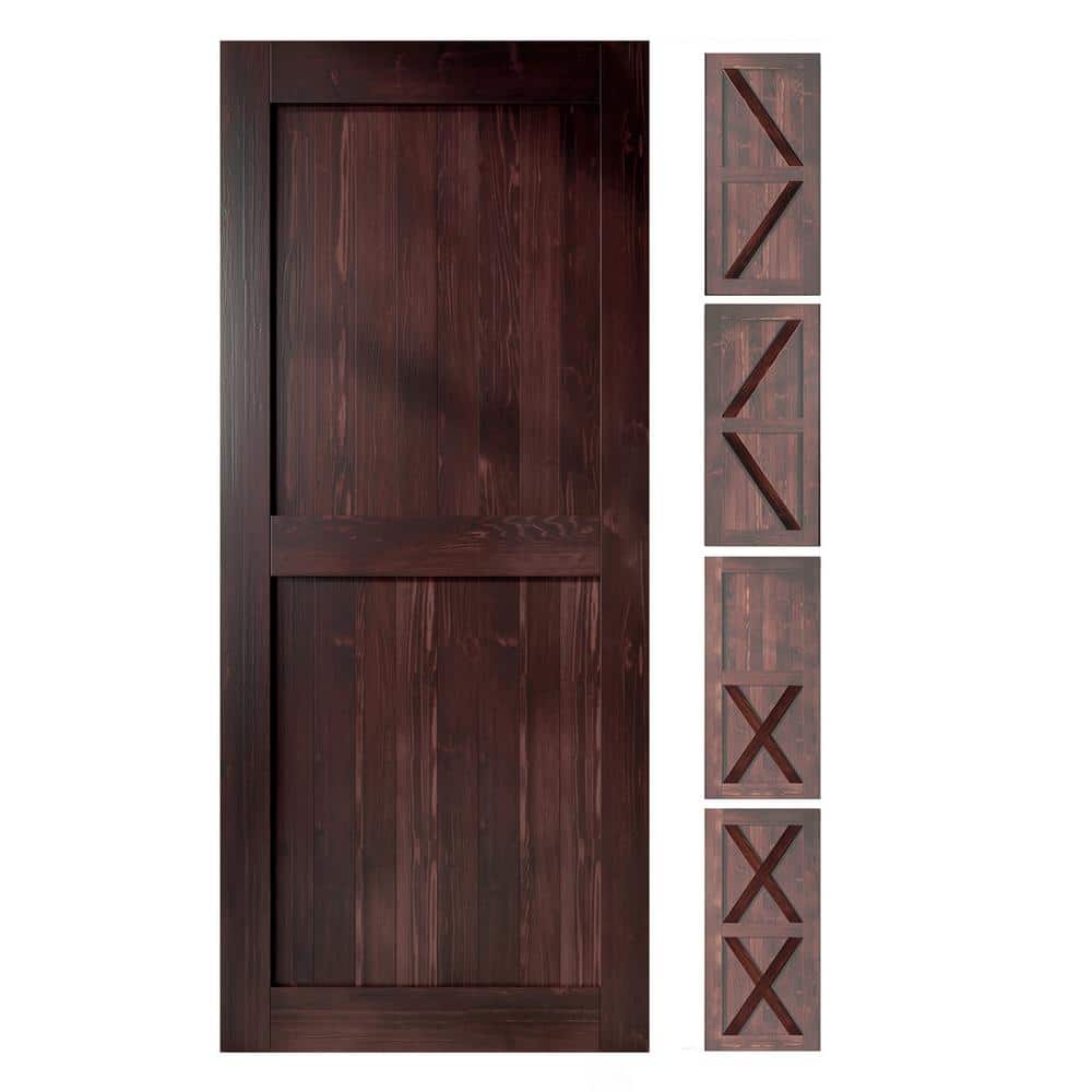 46 in. x 80 in. 5 in. 1 Design Red Mahogany Solid Natural Pine Wood Panel Interior Sliding Barn Door Slab Frame price history on PriceWatchPro
