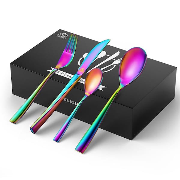 vancasso 48-Piece Rainbow Colors Stainless Steel Flatware Set Silverware Set Serving Set Service for 12