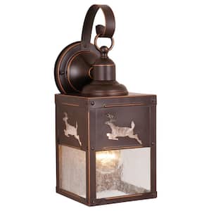 Bryce 1 Light Bronze Rustic Deer Tree Outdoor Wall Lantern Clear Glass