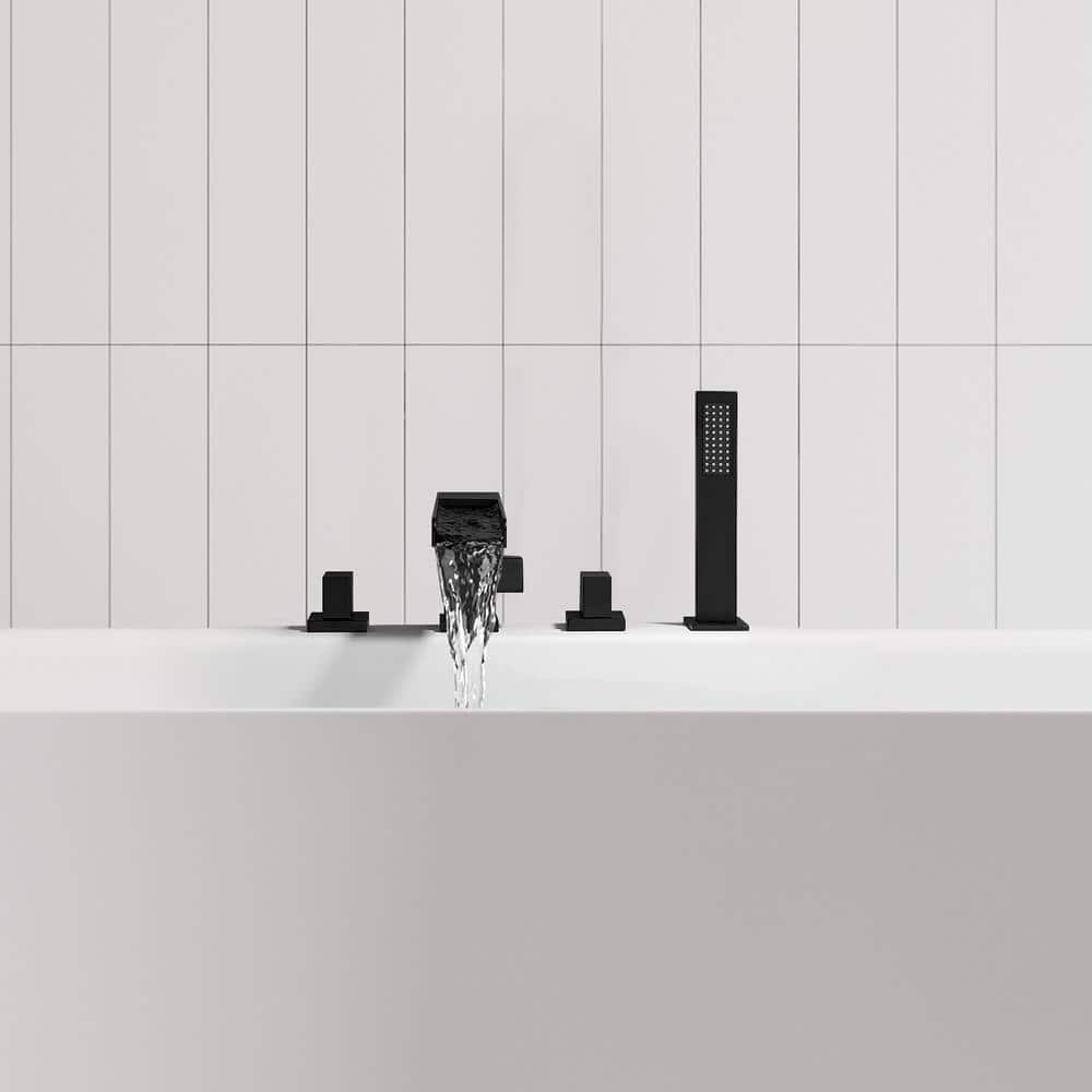 Matte Black Stainless Steel Waterfall Tub Filler with Handshower