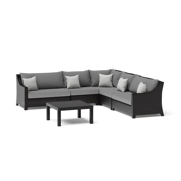 Deco 6-Piece Wicker Outdoor Sectional Set with Sunbrella Charcoal Gray Cushions