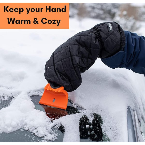 Waterproof Snow Ice Scraper Gloves with Thick Fleece Lining and Durable Handle for Extra Warmth and Protection TAKAVU Ice Scraper Mitt for Car Windshield 1 Pack 