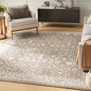 Renewed Ivory Mocha 8 ft. x 10 ft. Distressed Traditional Area Rug