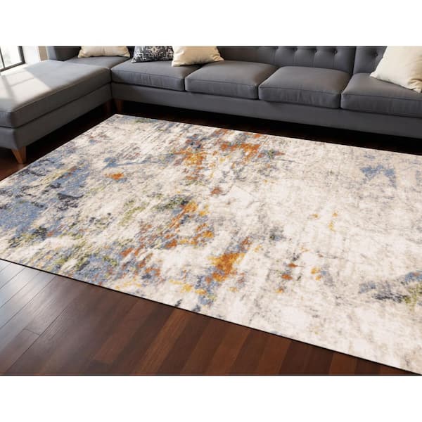 8 ft. x 11 ft. Taupe Blue And Copper Abstract Area Rug