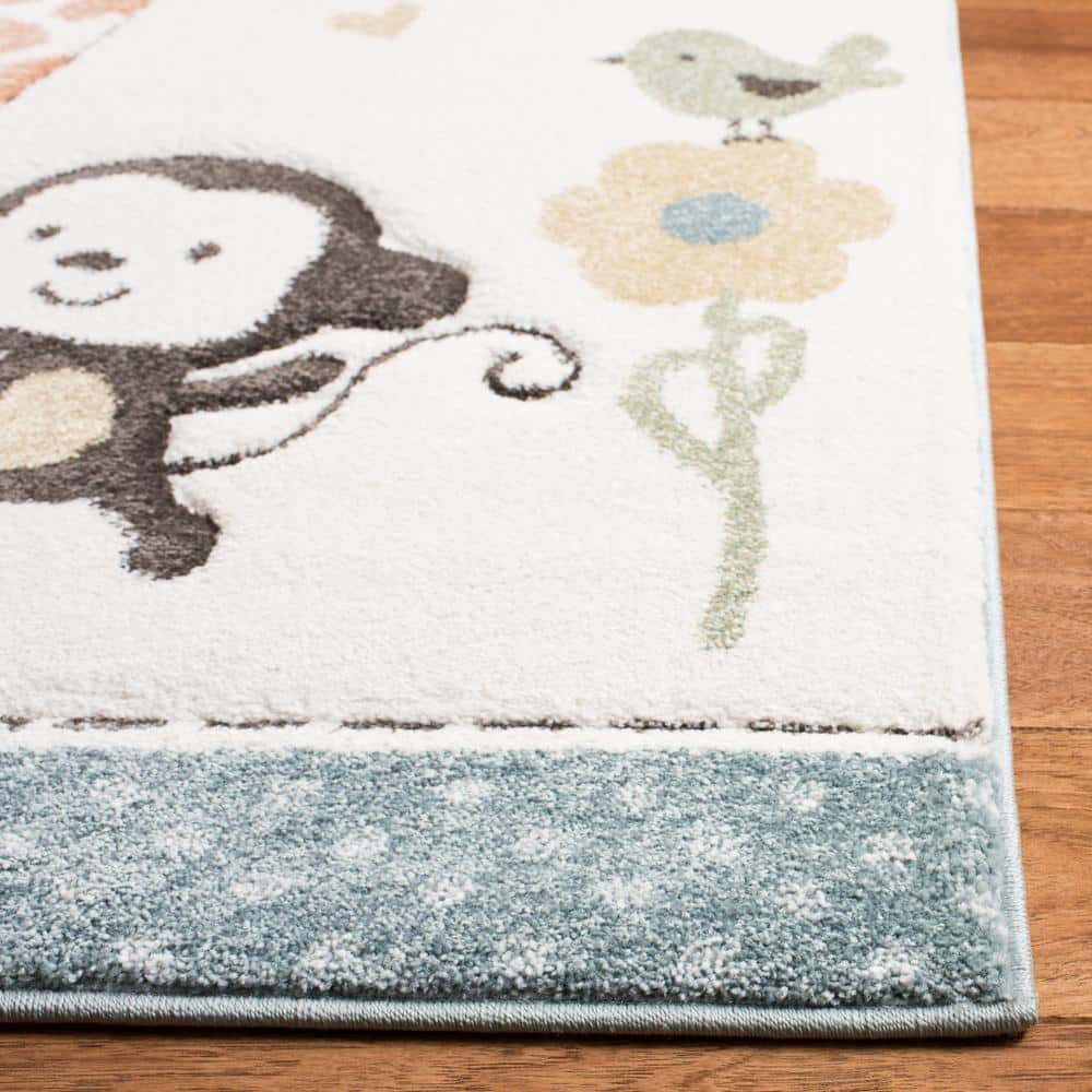 Ivory Animal Design Square Kids Area Rug, 4' x 4'