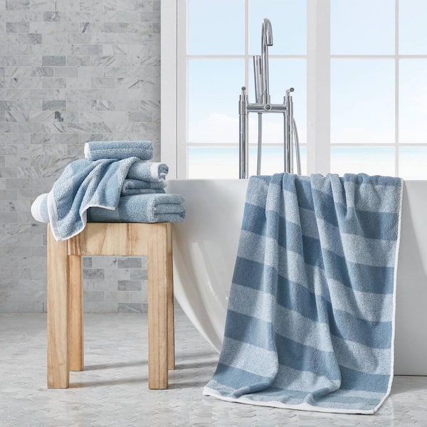Caro Home Beacon Textured Cotton 6 Piece Bath Towel Set with Pleated Cuff,  Periwinkle 