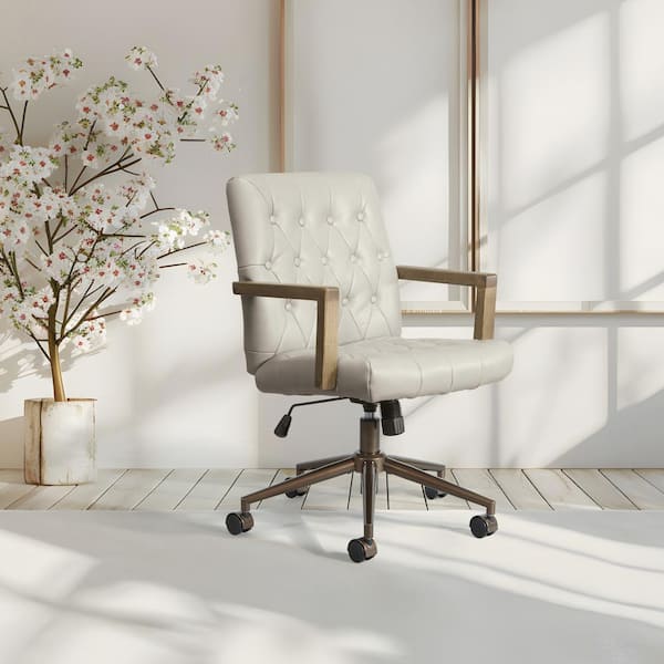 Waltham Faux Leather Upholstered Office Chair in Taupe with Non-Adjustable Arms