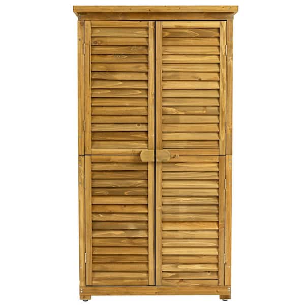 34.25 in. W x 18.5 in. D x 63 in. H Natural Wood Outdoor Storage Cabinet with Lockable Door, 2 Removable Shelves