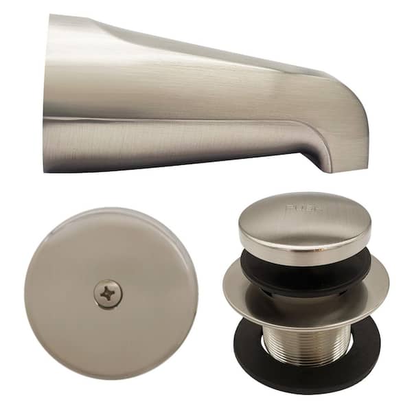Westbrass Universal Fit 5-1/4 in. Wall Mount Tub Spout and Tip-Toe Drain Trim Kit in Satin Nickel