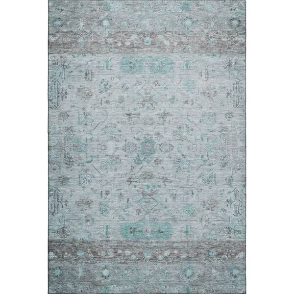 Mayfield Premium Machine Washable Abstract AMF2323 Teal 9 ft. x 12 ft. Area Rug