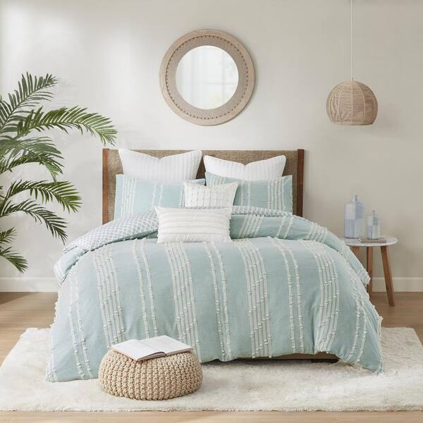 3-Piece All Season Lightweight Floral Comforter & Sham Bedding Set Aqua 