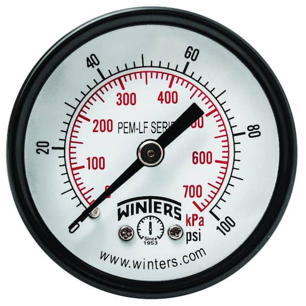 Winters Instruments PEM-LF Series 2 in. Lead-Free Brass Pressure Gauge with 1/8 in. NPT CBM and 0-100 psi/kPa