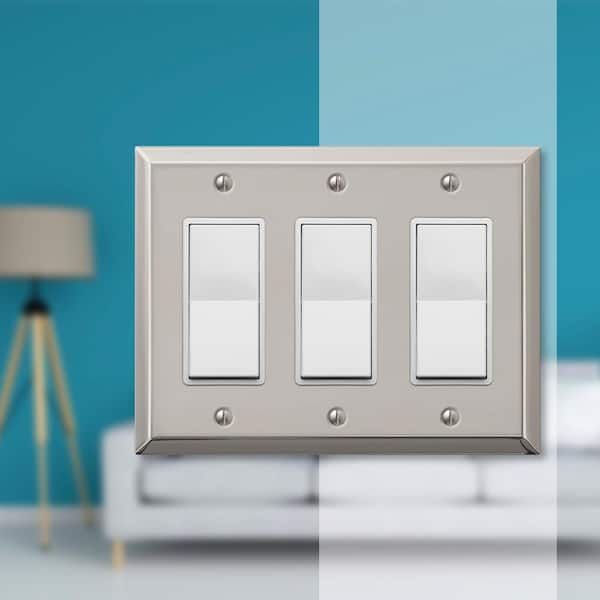 Metallic 3 Gang Rocker Steel Wall Plate - Polished Nickel