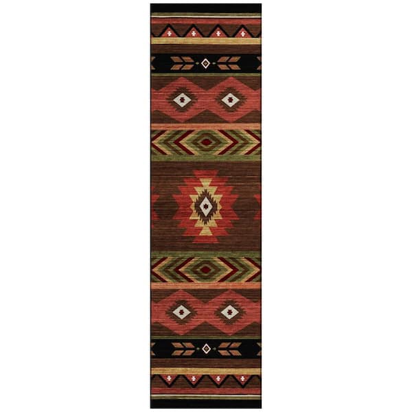 Sonora Brown 2 ft. 3 in. x 7 ft. 6 in. Geometric Indoor/Outdoor Area Rug