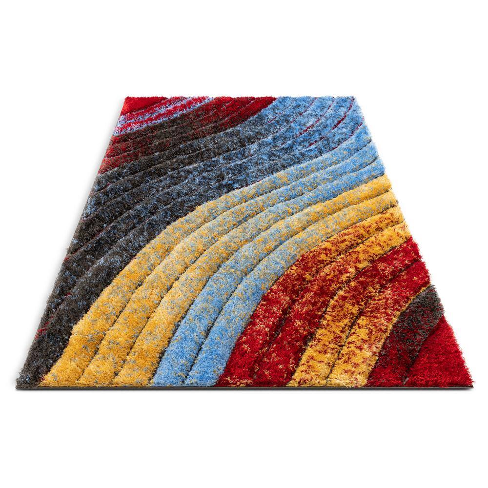San Francisco Red and Multicolor Geometric Shag Rug 4' x 6'