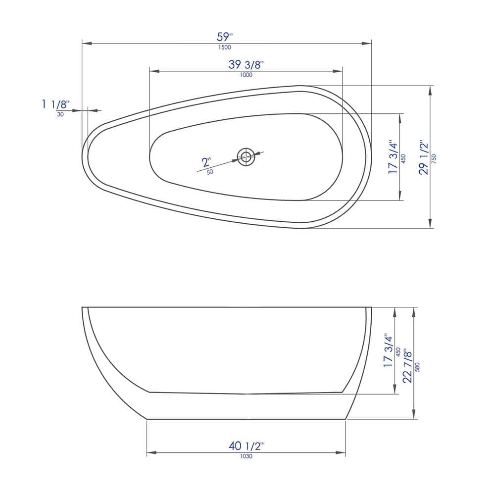 59'' White Freestanding Acrylic Soaking Bathtub